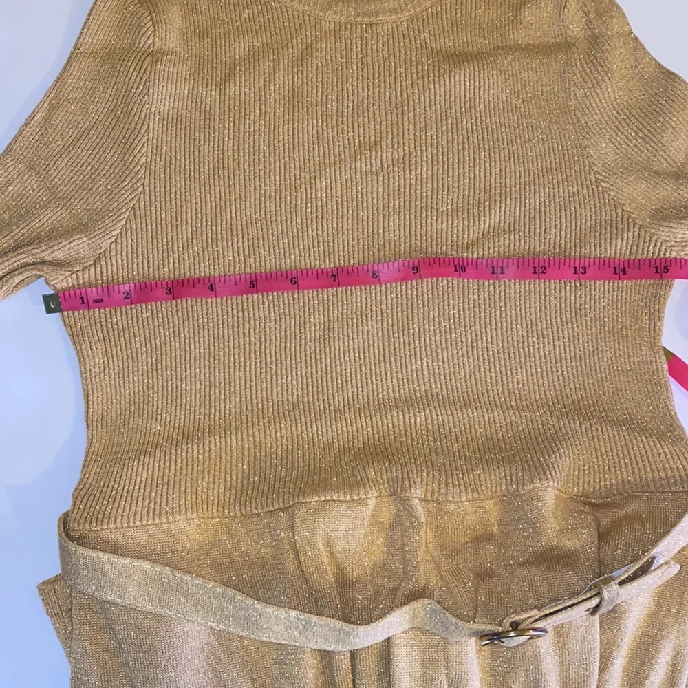 Free People French Girl belted A-line Mini Dress Gold NEW Size Large